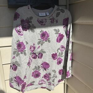 Women’s Denim&Co Purple Floral Long Sleeve Top, Size Medium